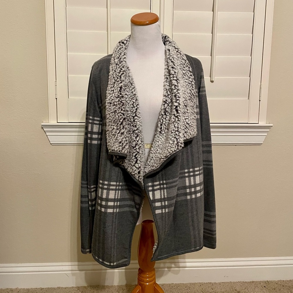 Thread + Supply Faux Sherpa Plaid Cardigan